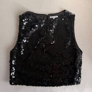 Reformation Black Sequin Cropped Tank Top